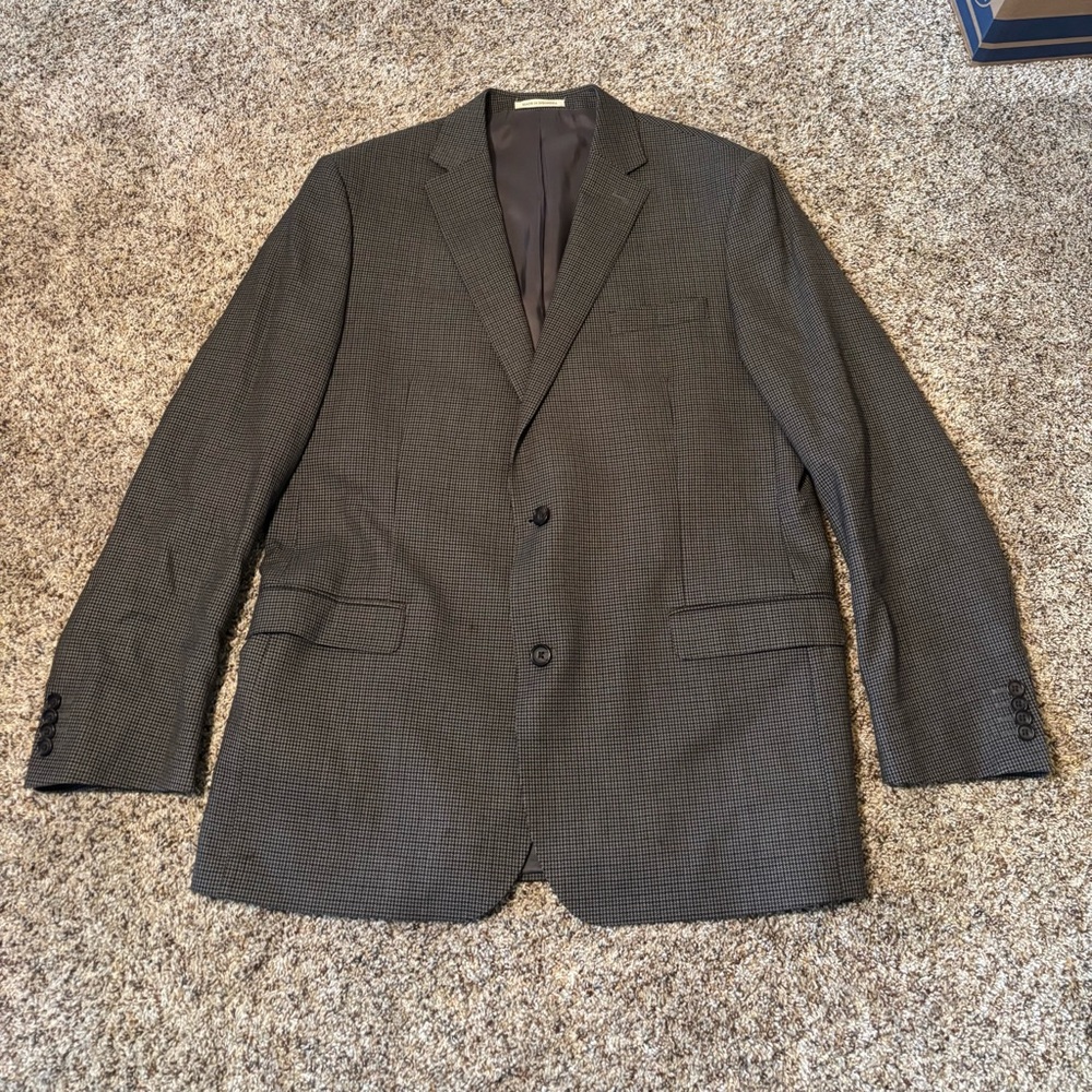 E3 Ralph Lauren Men's Two-Button Dark Gray Wool Houndstooth Blazer 46L